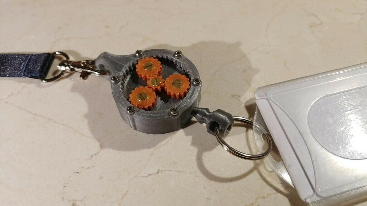 The awesome retractable keychain, attached to an ID