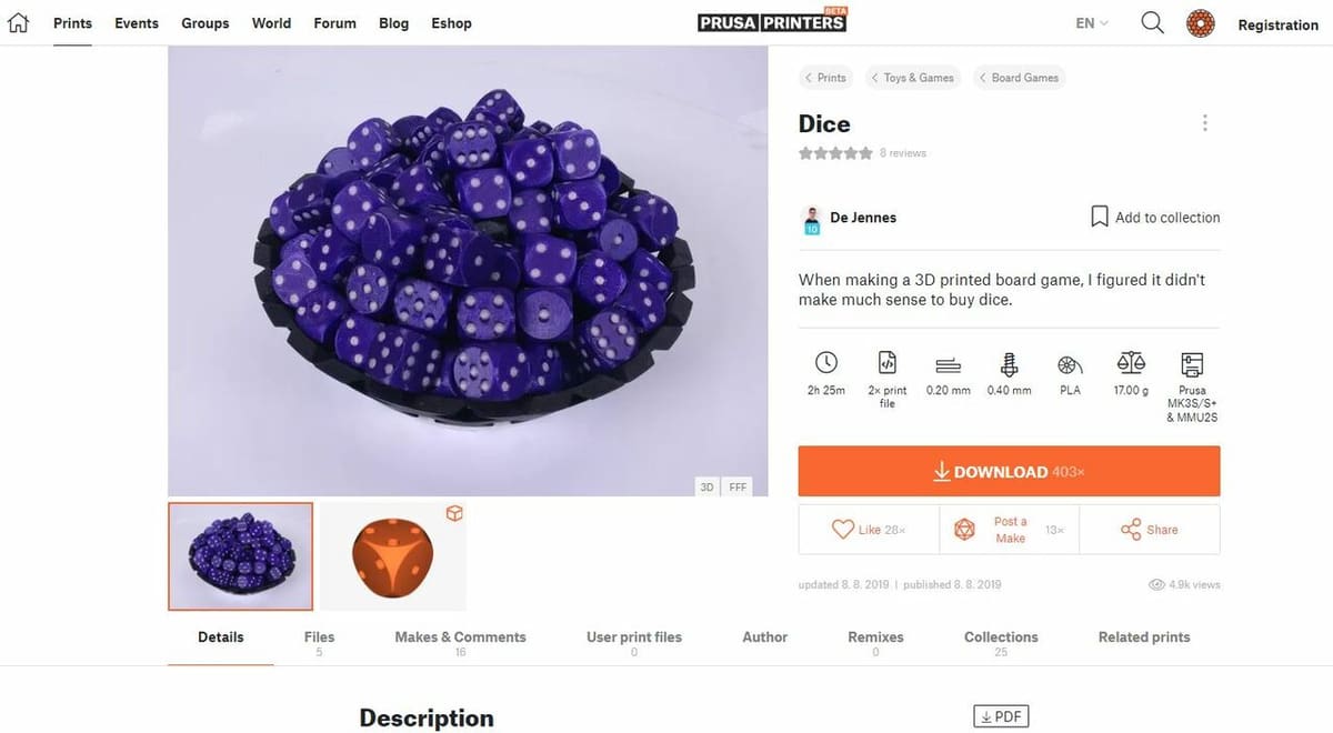 PrusaPrinters allows designers to list the print settings they used to print the model