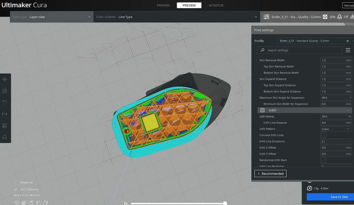 A cubic infill pattern provides three dimensional strength and is a great option for most 3D prints