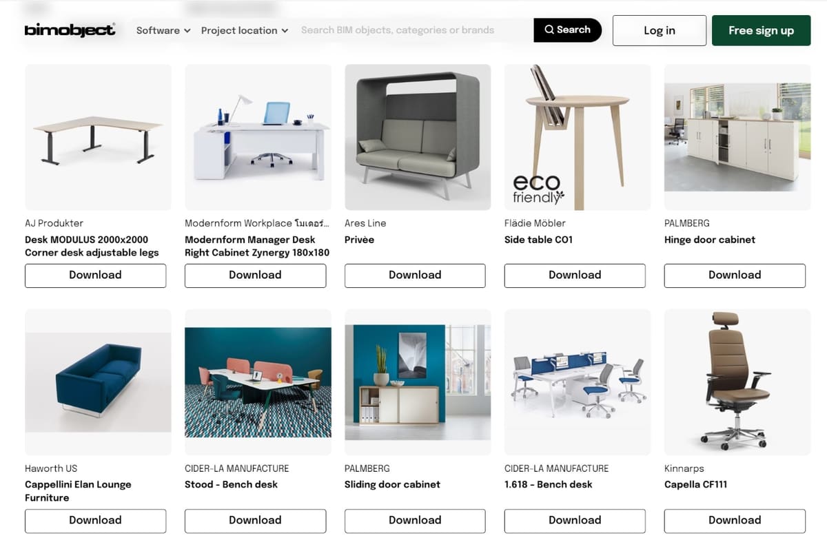 The office supplies section on BIM Object offers a wide variety of professional models.