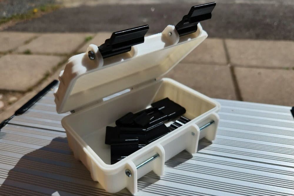 This rugged box uses a few metal screws for the hinge section