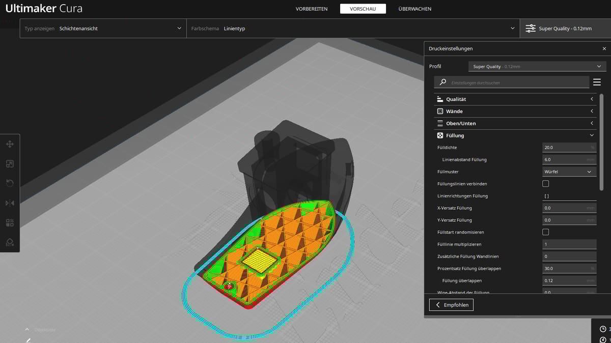 Der Würfel-Füllmuster bietet Formbeständigkeit und ist eine großartige Option für die meisten 3D-Drucke