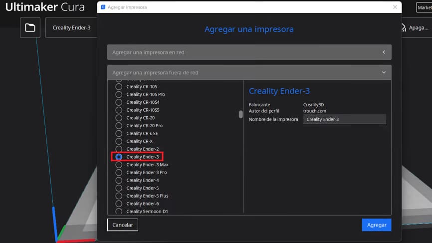 Puedes añadir el perfil regular paral la Ender 3 y ajustarlo para que funcione con la Ender 3 S1 (Fuente: All3DP)