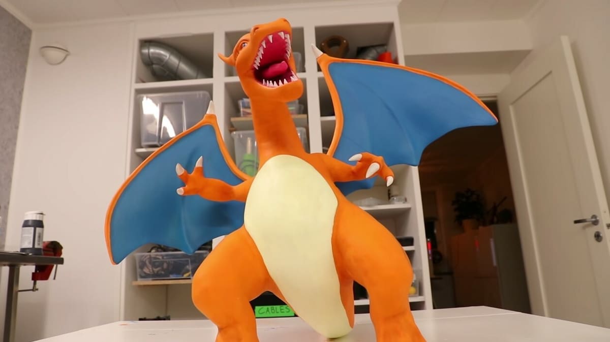 Enlarged 3D printed Charizard Pokémon.
