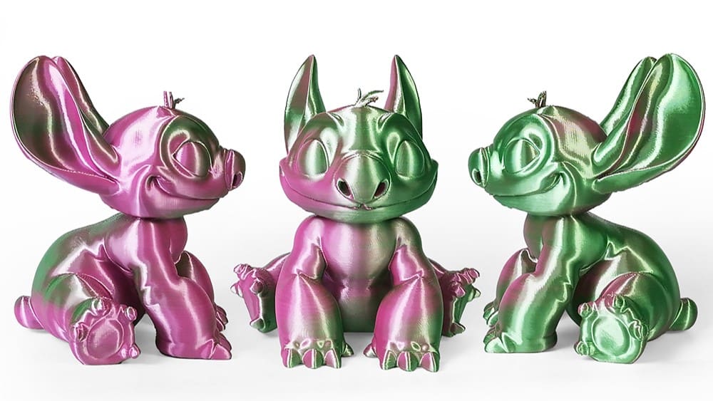 The pink and green silk PLA shines bright