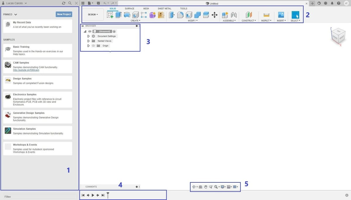 Fusion 360's UI is uncluttered and offers plenty of space for models in the viewport