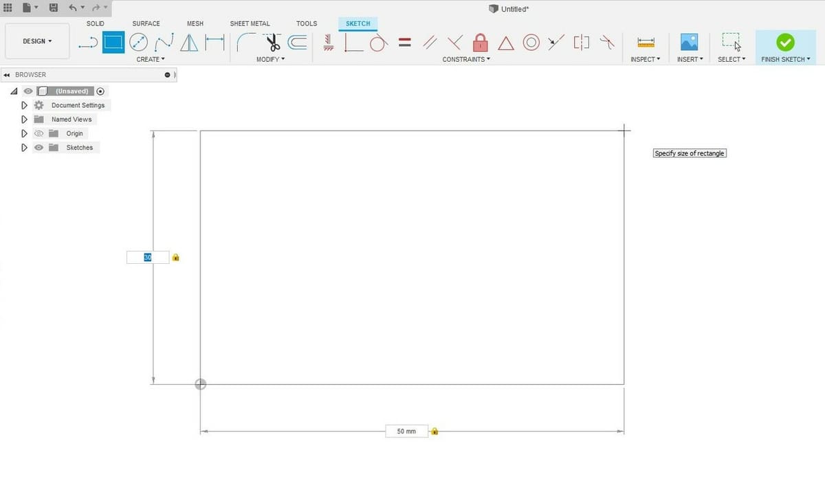 Creating a rectangle with dimensions 50 x 30 mm