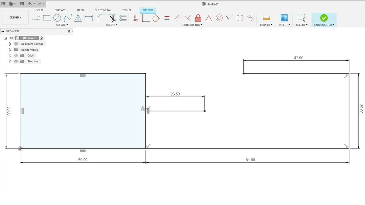 Try and match this sketch using on-line horizontal and vertical lines with the dimensions shown
