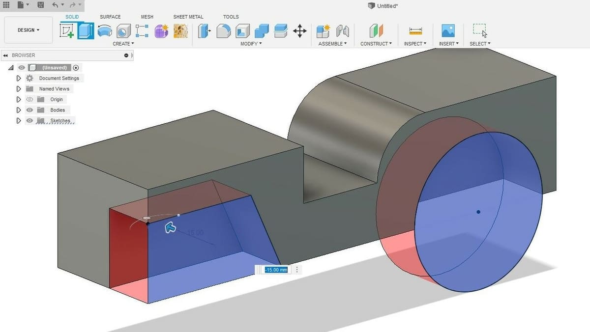 Extruding a profile or shape in the direction towards a solid will automatically turn it into a cut operation