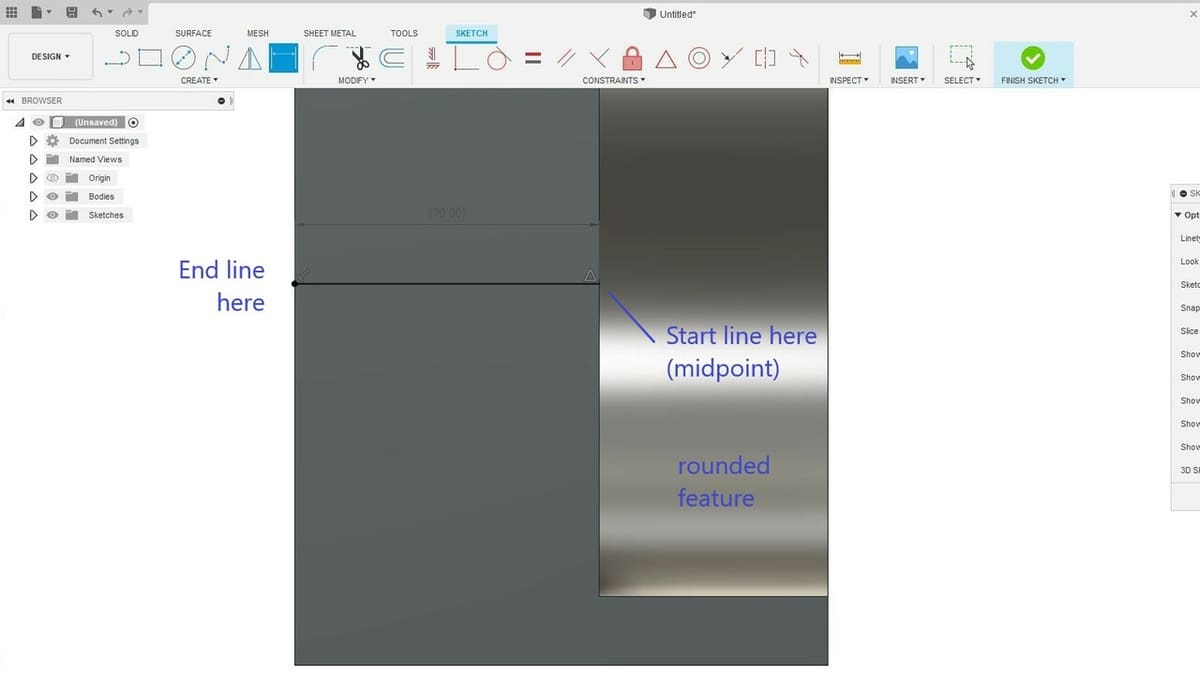 Let's create a new sketch, this time for the Revolve feature