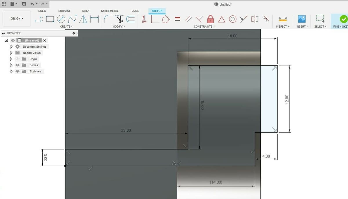 Recreate the sketch above using only lines with the dimensions shown
