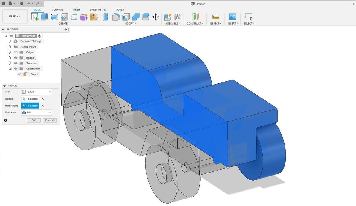 Let's use the Mirror feature one more time to complete the main body