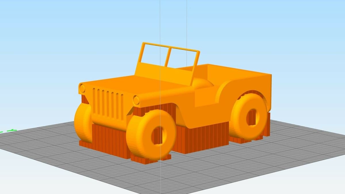 3D printing the vehicle in this orientation would require a whole lot of support structures