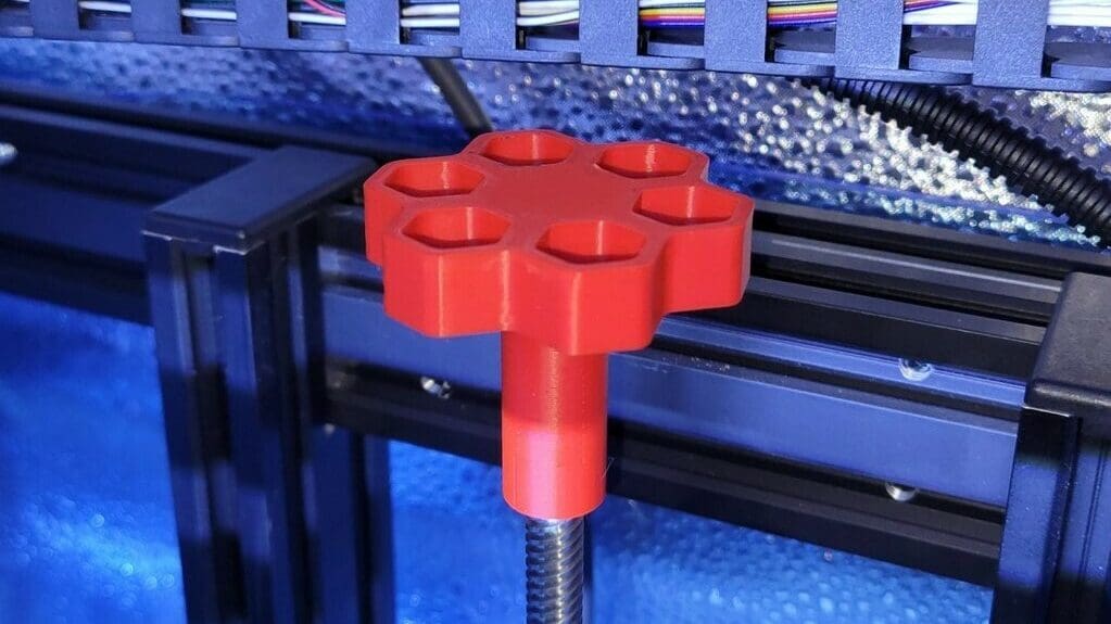 This knob has a hexagonal handle for visual aesthetic and grip