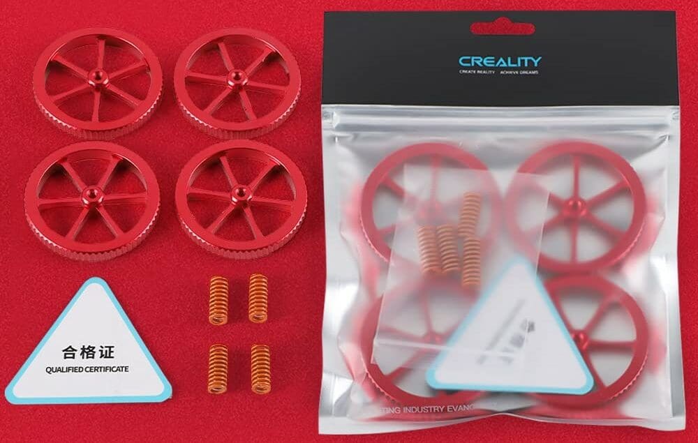Upgraded bed leveling springs often come in a set with aluminium leveling nuts