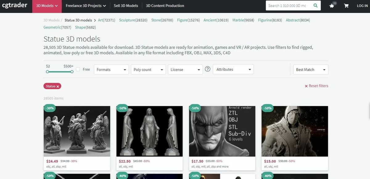 The typical price of a design on CGTrader ranges from free to $25