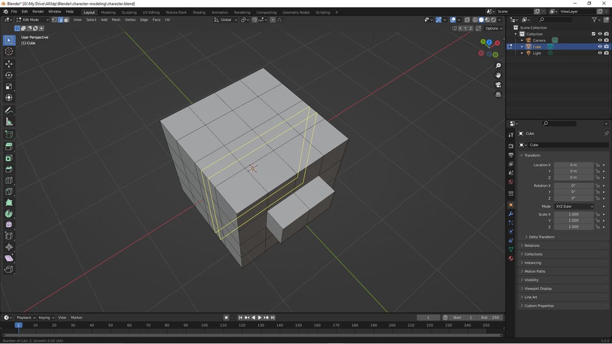 Adjusting two visualized loop cuts