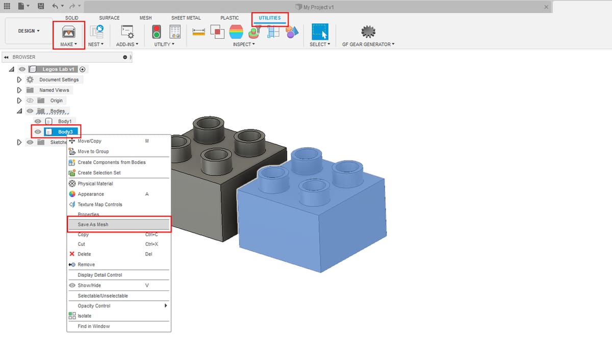 Exporting individual components or bodies to STL