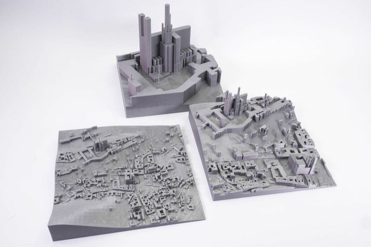 Three different scale models of Prague