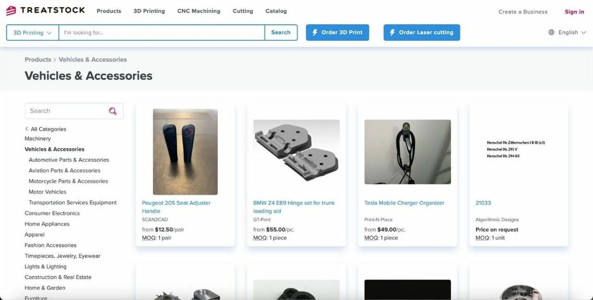 Treatstock offers models of car parts for multiple brands and models