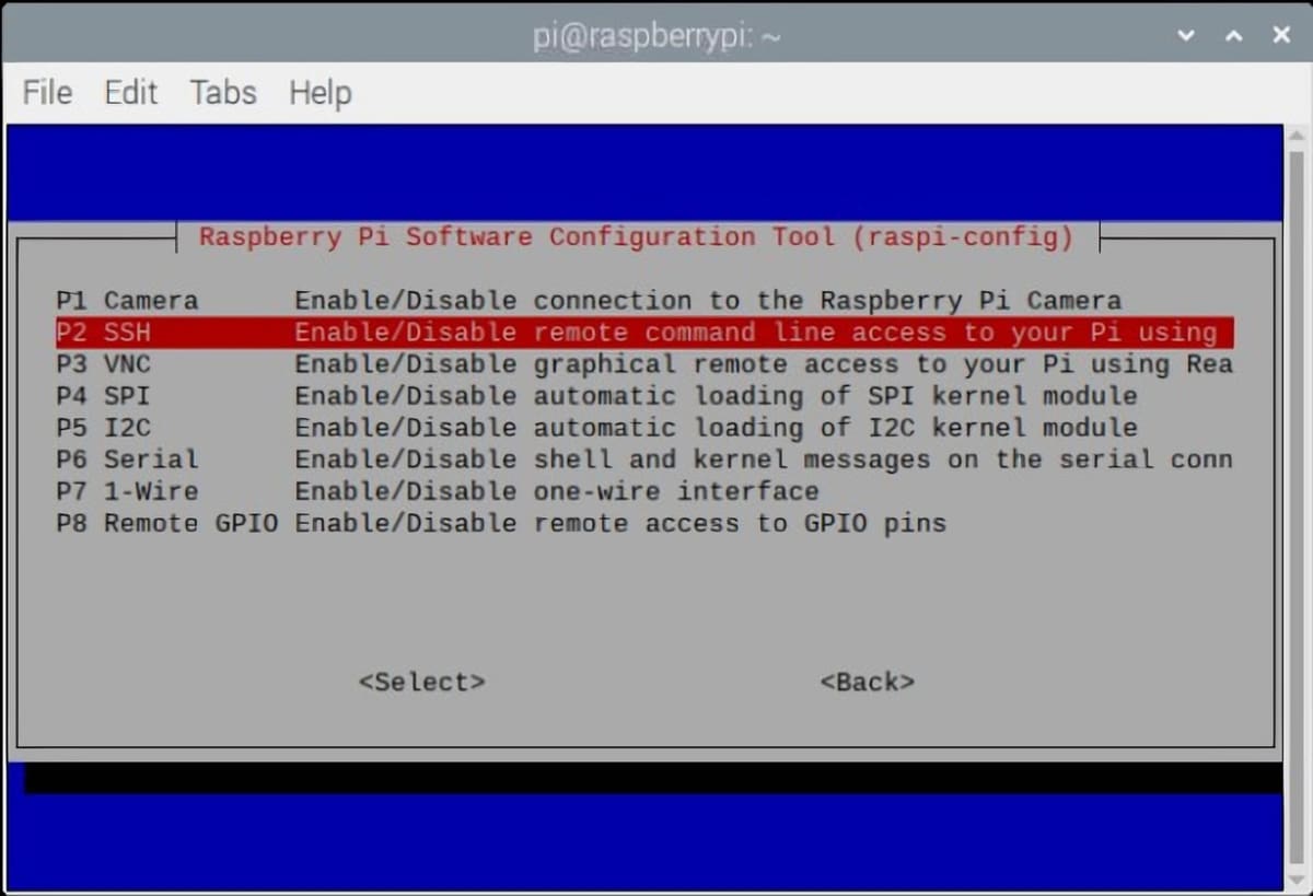The raspi-config menu