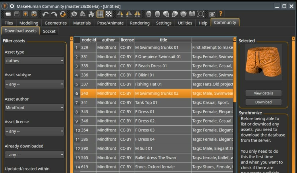 Many community-made assets are accessible within the program