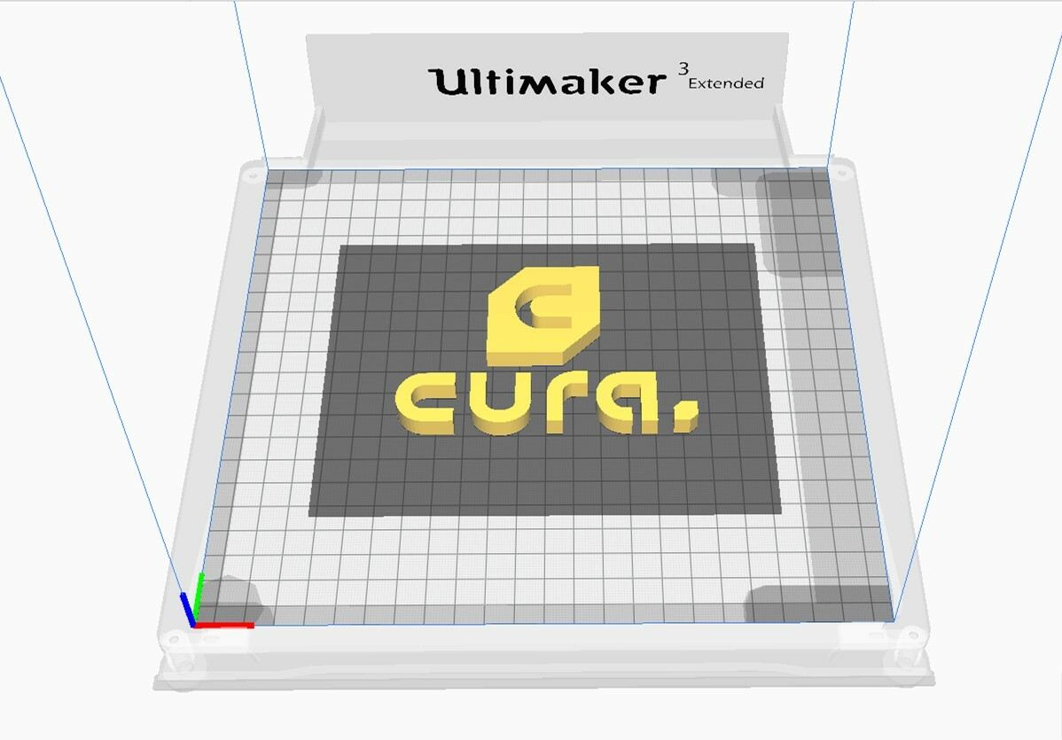A little model of Cura's logo on an Ultimaker in Cura
