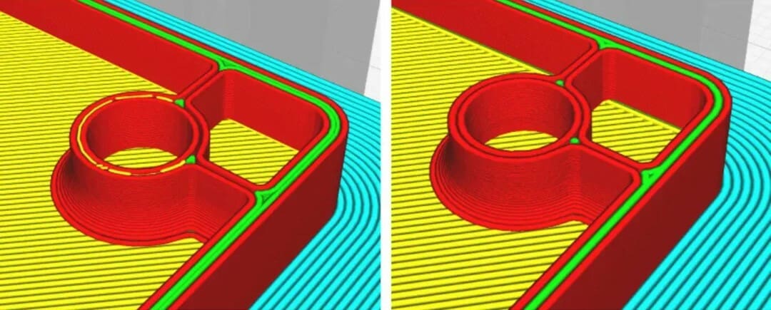 A gap between printing (left, v. 4.8) and a modified printing width that fills the gap (right, v. 5.0)