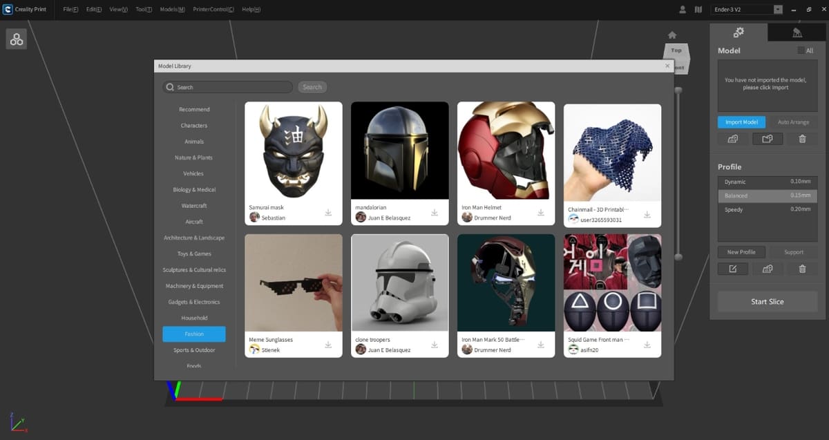 A model library is integrated into the slicer