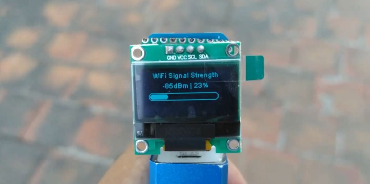 The Signal Strength Checker features a compact OLED display