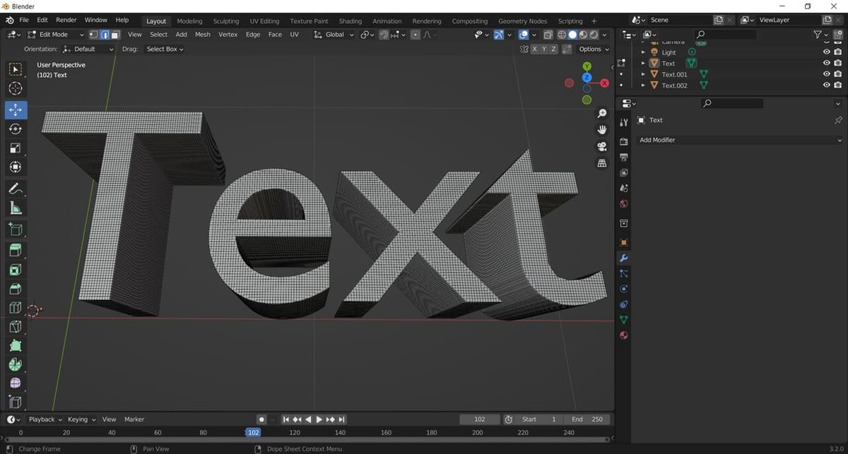 Extruded text remeshed to an Octree Depth of 8