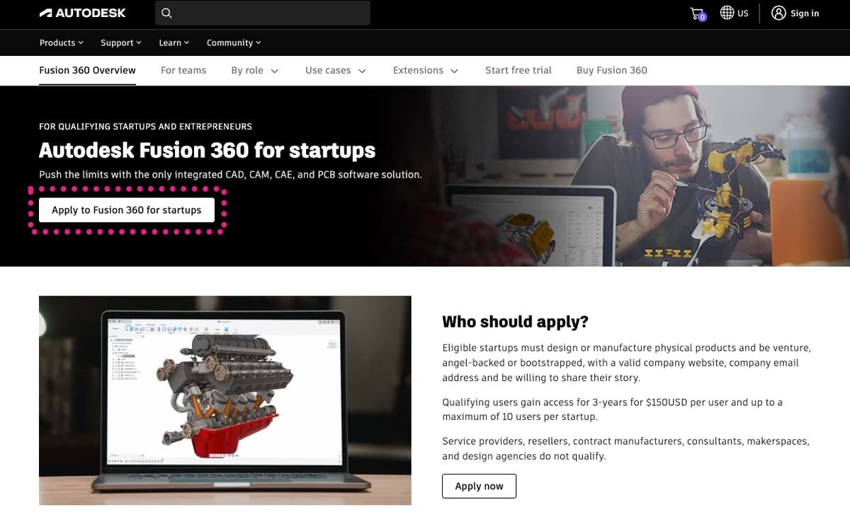 Imagen de Descargar Fusion 360 gratis: Licencia para empresa emergente con descuento