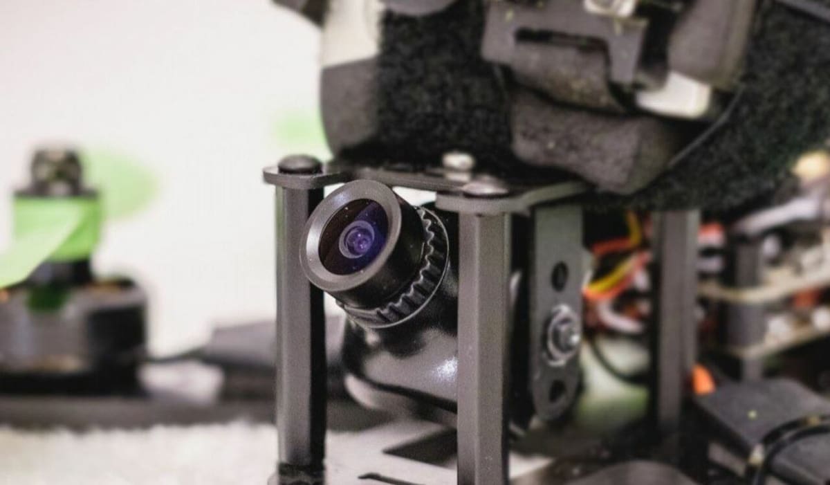 FPV camera mounted on racing drone