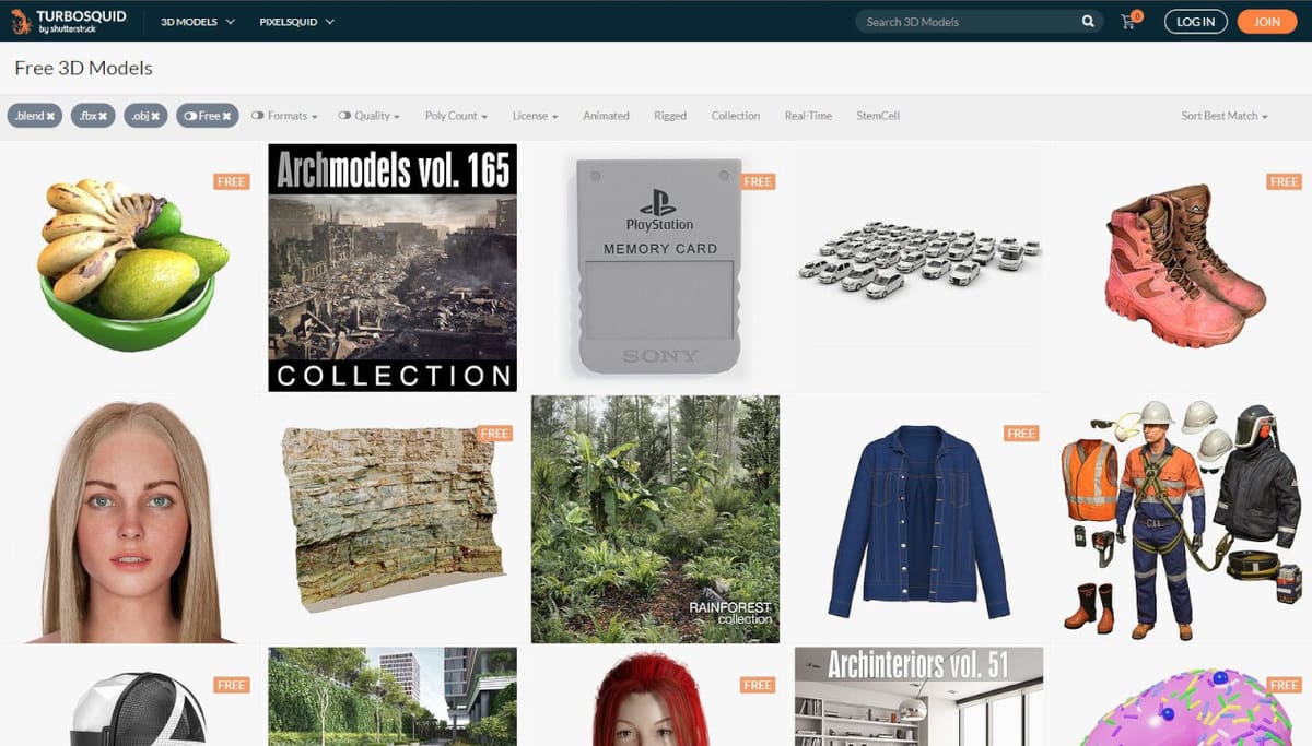 TurboSquid has everything a Blender user needs: materials, textures, and of course, free 3D models
