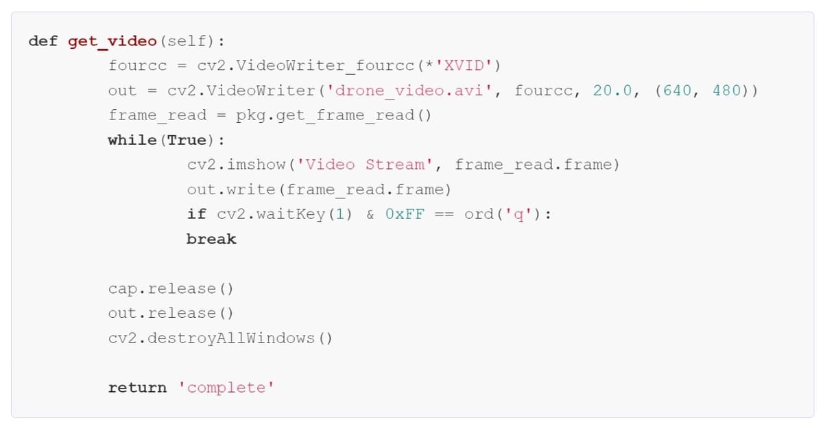 Just part of the Python code used to build a drone surveillance system integrating machine learning