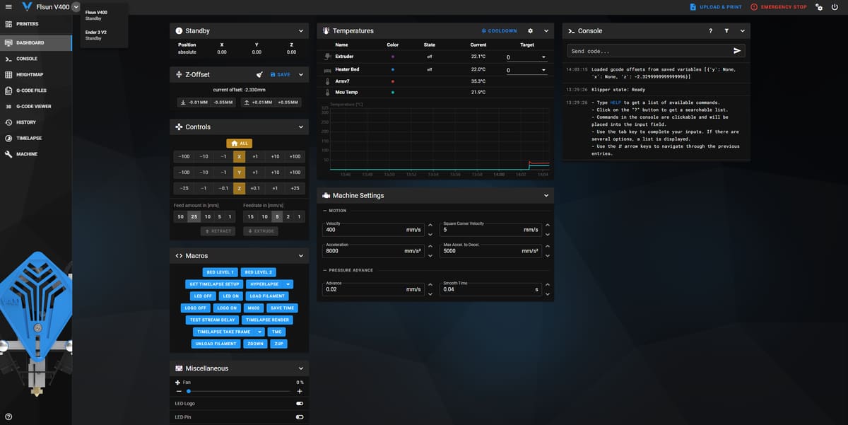 Image of How to Use a Custom Klipper Host With FLSun's V400: Manage Remote Klipper Hosts Through One UI