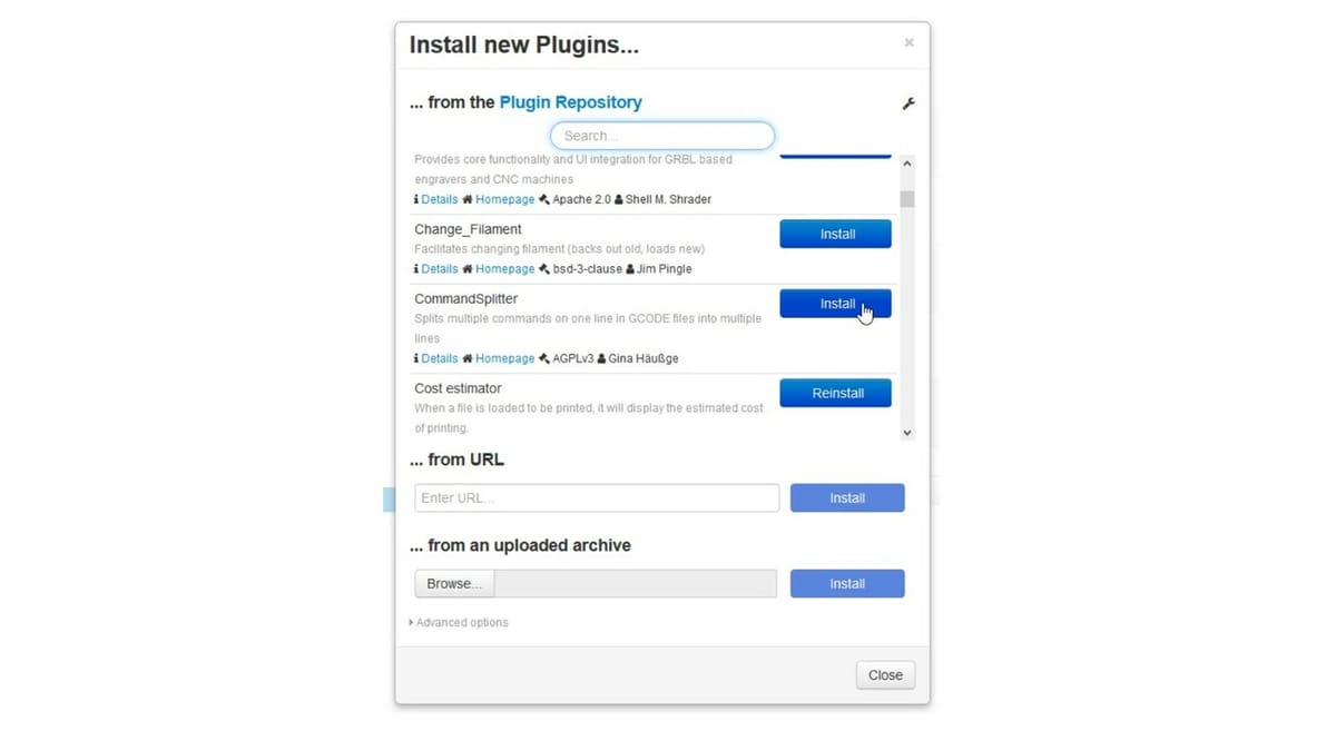 The OctoPrint Plugin Repository makes adding plug-ins a breeze