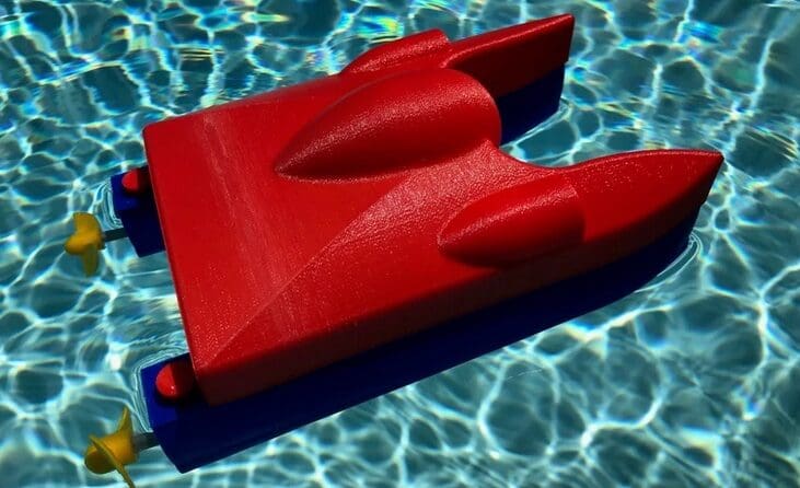 The Wi-Fi boat has two propellers that enable it to easily surf the water