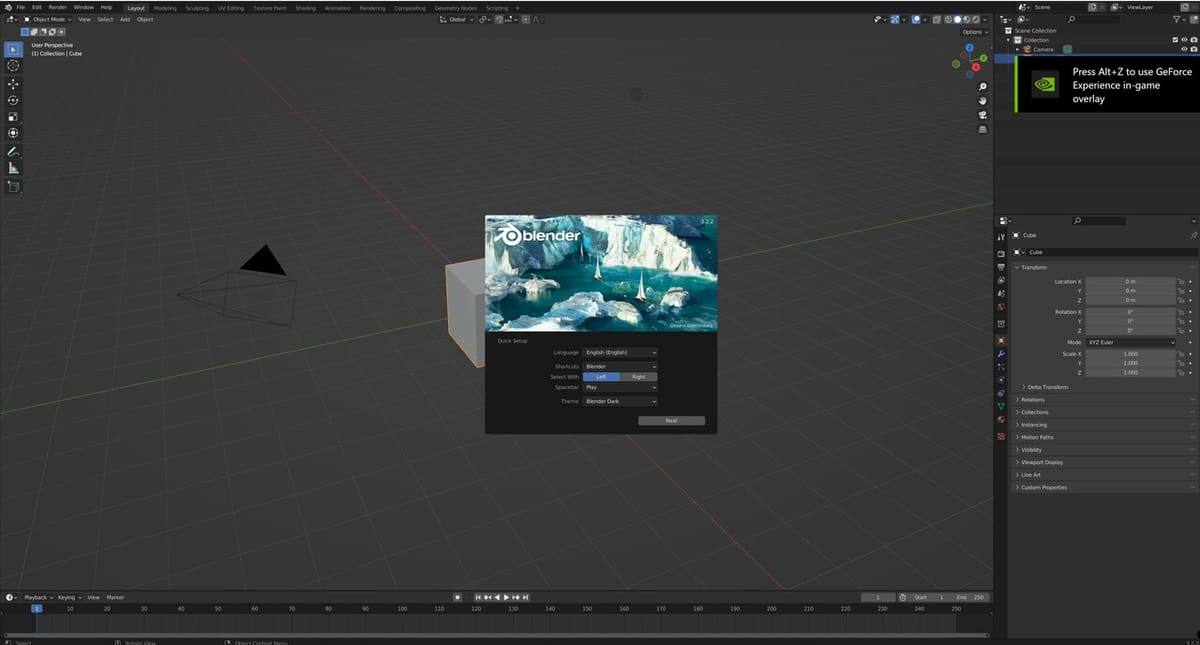 The Blender 3.2.2 splash screen