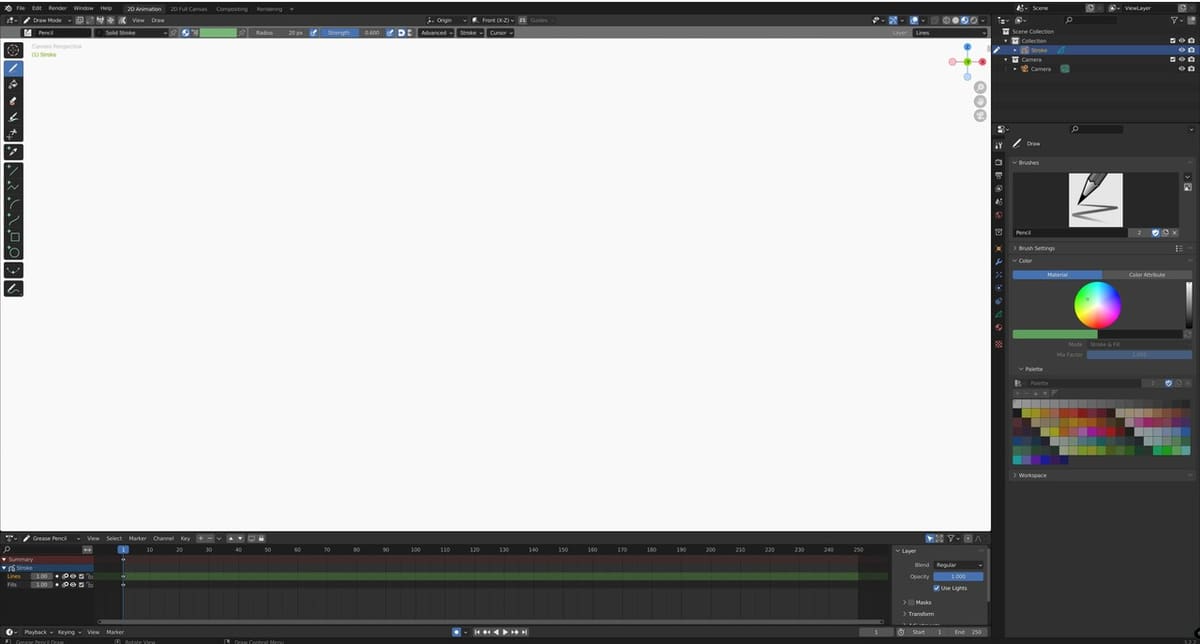 A blank 2D drawing screen