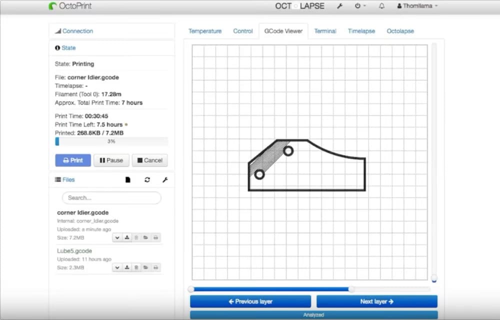 The G-code viewer in OctoPrint