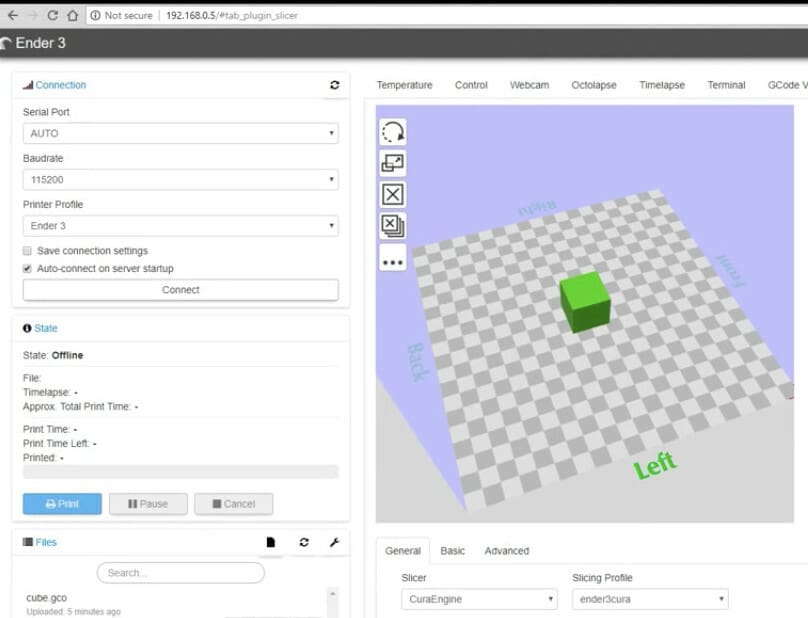 Don't slice on your computer do it via a plug-in on your Raspberry Pi