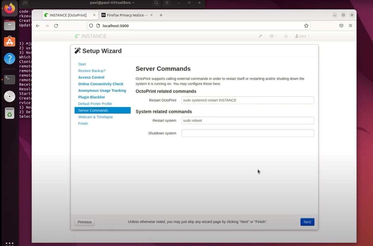 OctoPrint running on Ubuntu Linux