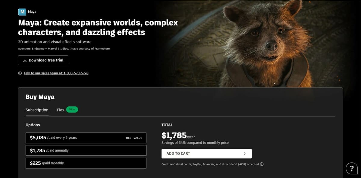 Maya's product overview page