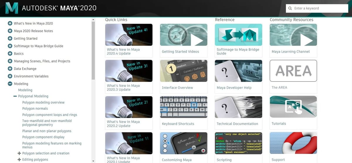 Mayas help resource that teaches all about Mayas features