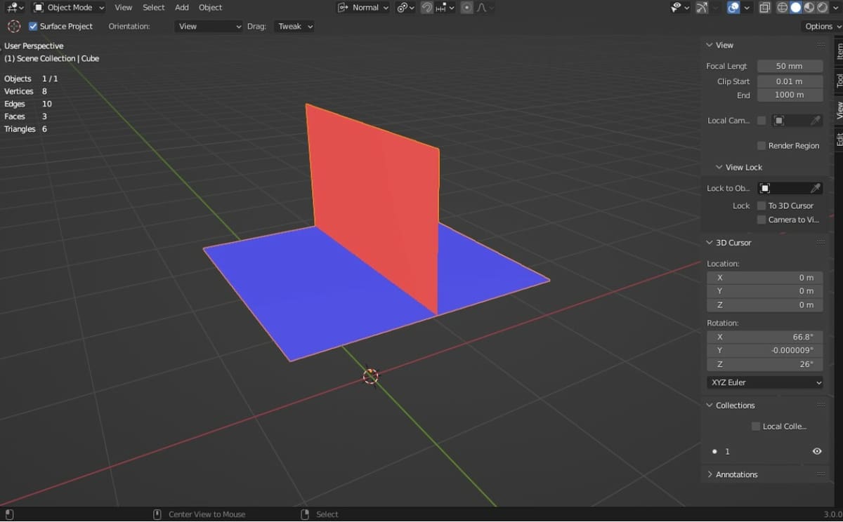 Non-manifold geometry in Blender, face rendered in red