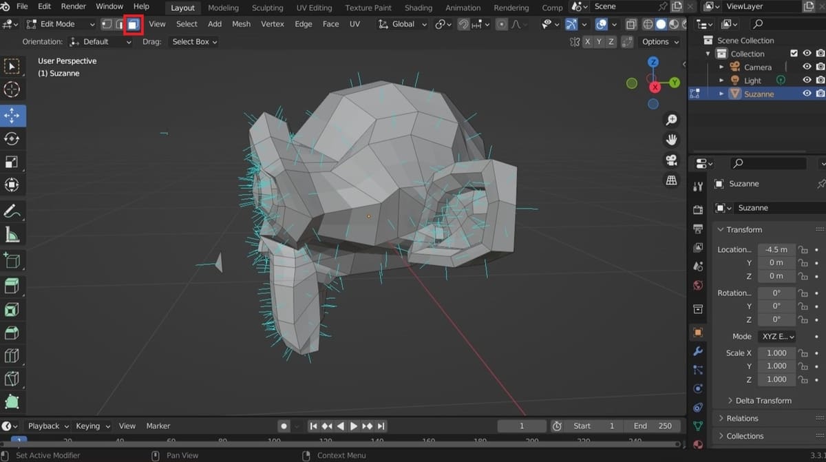 A duplicated face detached showing which direction normals are pointing