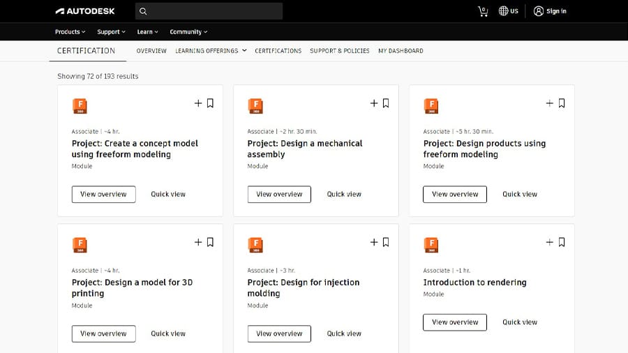 Autodesk offers dozens of Fusion 360 courses on a variety of topics