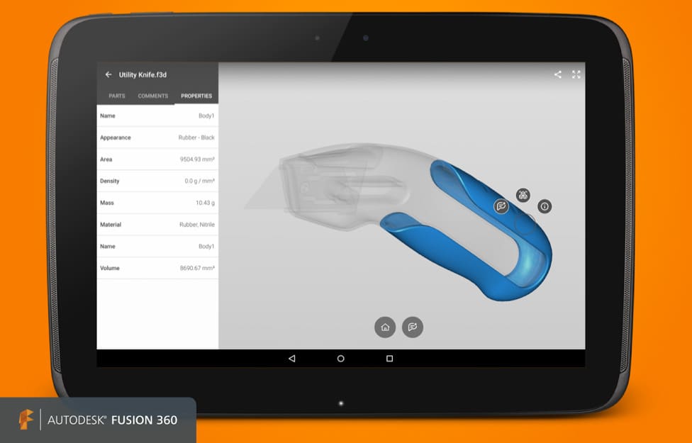 Information about a design can be obtained using Fusion 360's mobile viewer