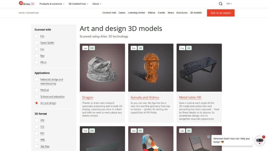 Artec3D has a small but high-quality 3D model library with plenty of OBJ files
